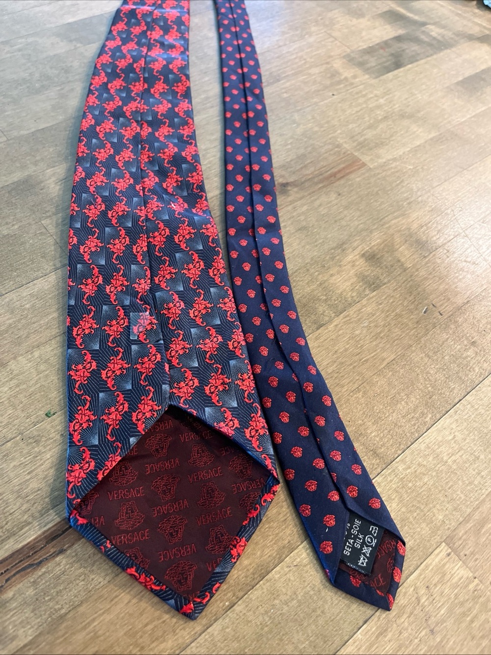 Versace Navy Tie with Red Pattern